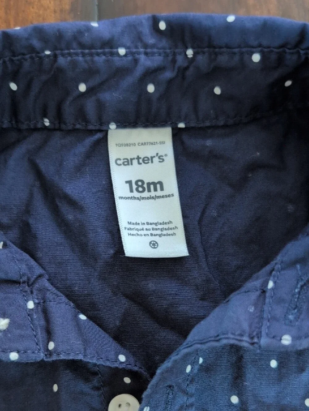 Carter's Navy Blue Short Sleeve Button-Down Shirt with White Polka Dots